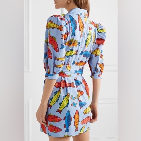 NWT LHD Casitas Printed Cotton Blend Poplin Mini Dress Corsican Trout - Picture 2 of 10